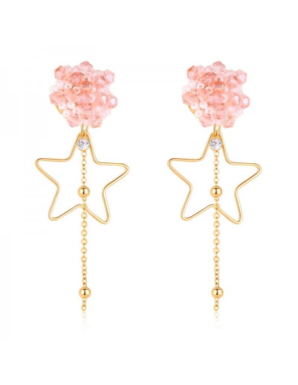 Jewels Galaxy Peach-Coloured & White Gold-Plated Star-Shaped Drop Earrings  9750