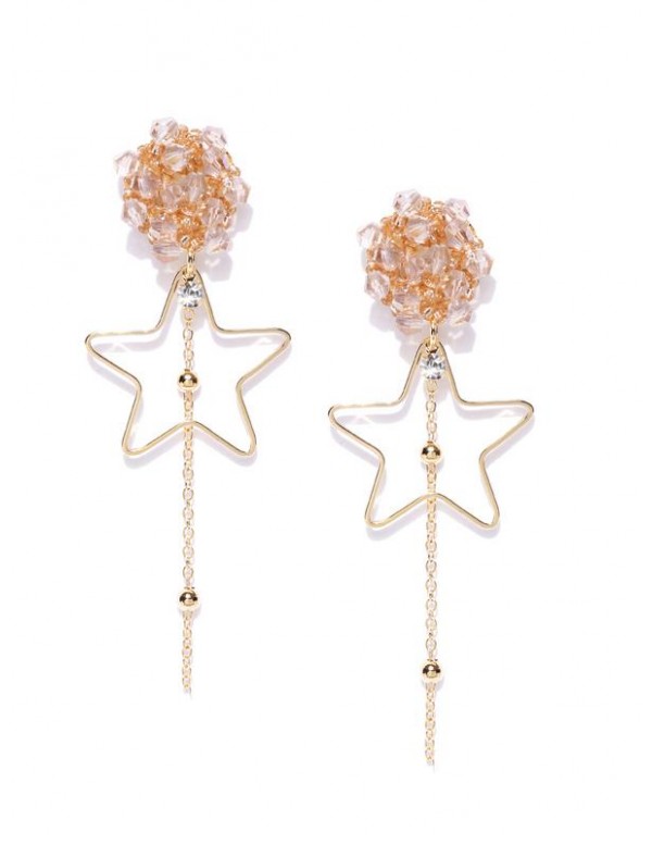 Jewels Galaxy Beige Gold-Plated Star Shaped Drop Earrings  9751