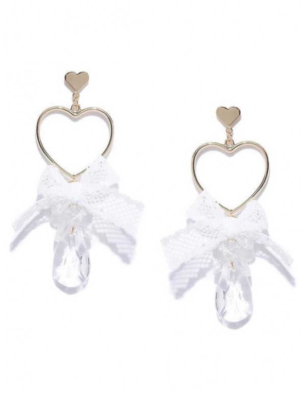 Jewels Galaxy White Gold-Plated Heart-Shaped Drop Earrings  9755