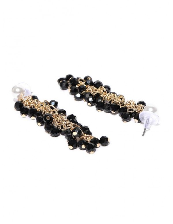 Jewels Galaxy Black Gold-Plated Beaded Contemporary Drop Earrings  9765