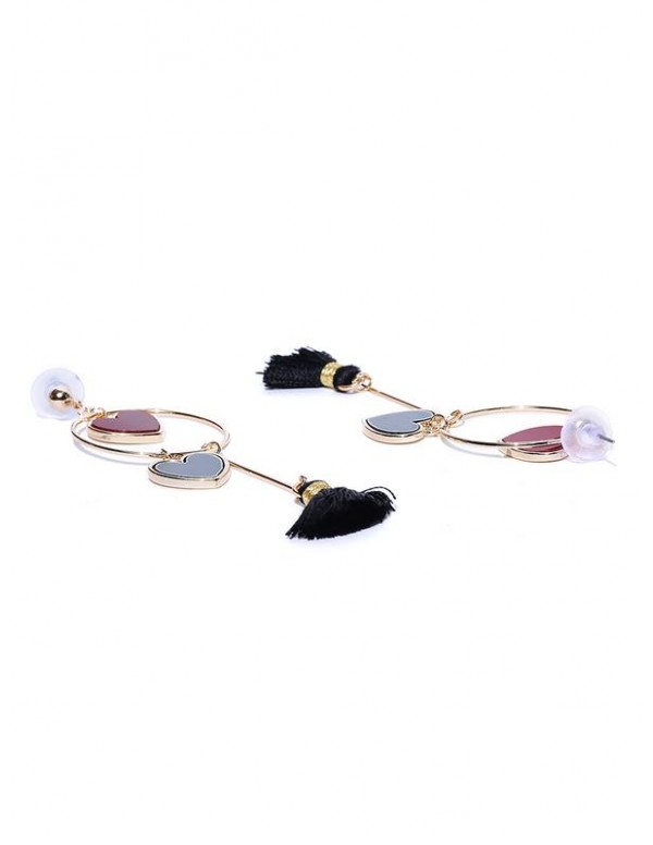 Jewels Galaxy Black & Maroon Gold-Plated Contemporary Drop Earrings 9796