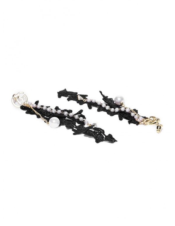 Jewels Galaxy Black & Off-White Gold-Plated Contemporary Drop Earrings  9808