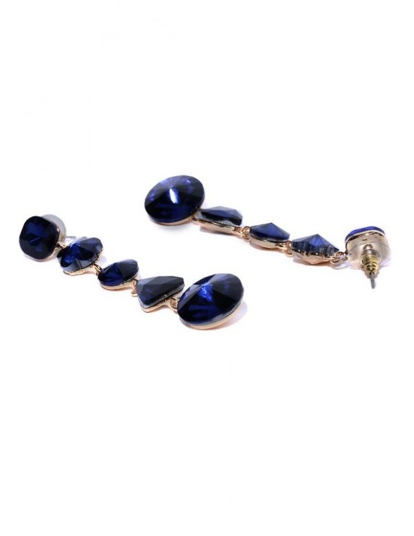 Jewels Galaxy Navy Gold-Plated Geometric Drop Earrings  9833