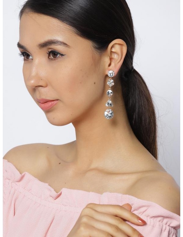 Jewels Galaxy Gold-Toned Stone-Studded Geometric Drop Earrings  9835