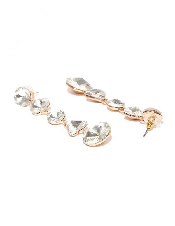 Jewels Galaxy Gold-Toned Stone-Studded Geometric Drop Earrings  9835