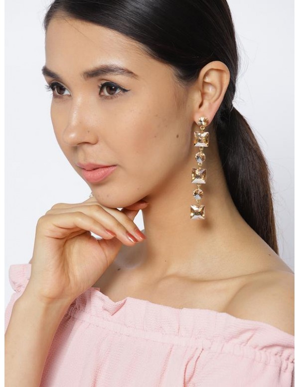 Jewels Galaxy Gold-Plated Stone-Studded Geometric Drop Earrings  9836