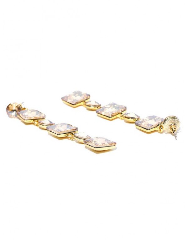 Jewels Galaxy Gold-Plated Stone-Studded Geometric Drop Earrings  9836