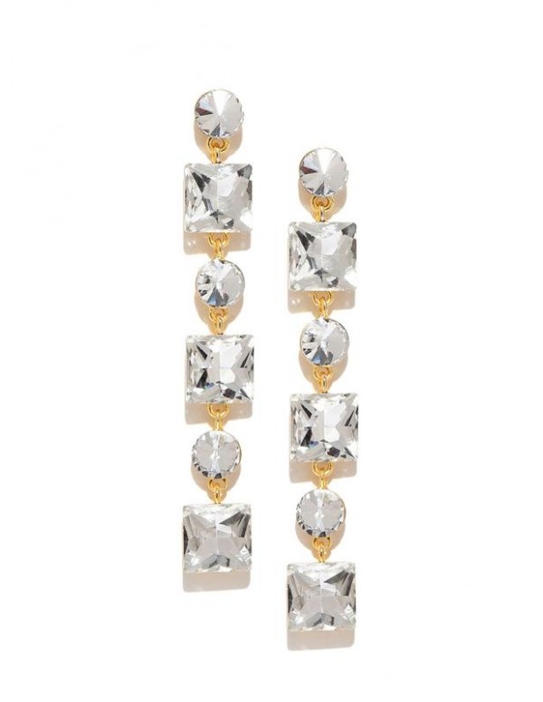 Jewels Galaxy Gold-Plated Stone-Studded Geometric Drop Earrings 9838