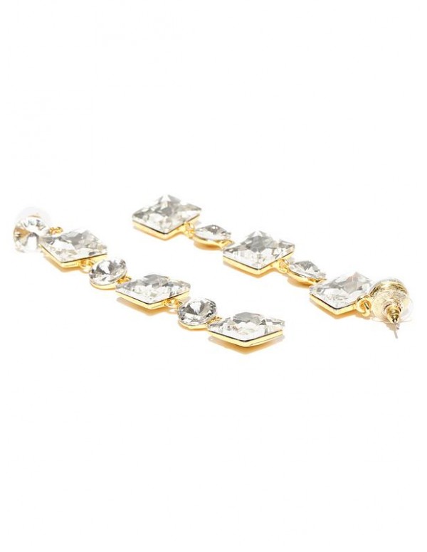 Jewels Galaxy Gold-Plated Stone-Studded Geometric Drop Earrings 9838