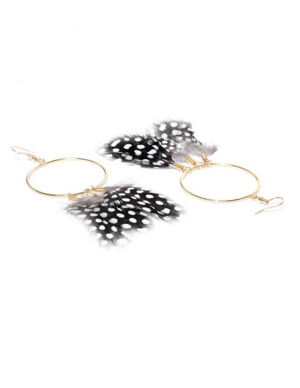 Jewels Galaxy Black & White Gold-Plated Circular Drop Earrings  9855