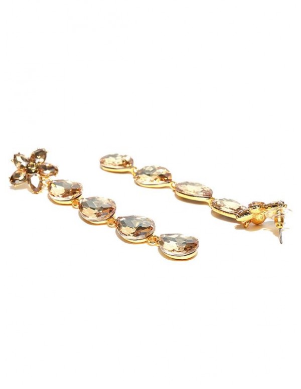 Jewels Galaxy Gold-Plated Stone-Studded Teardrop Shaped Drop Earrings  9871