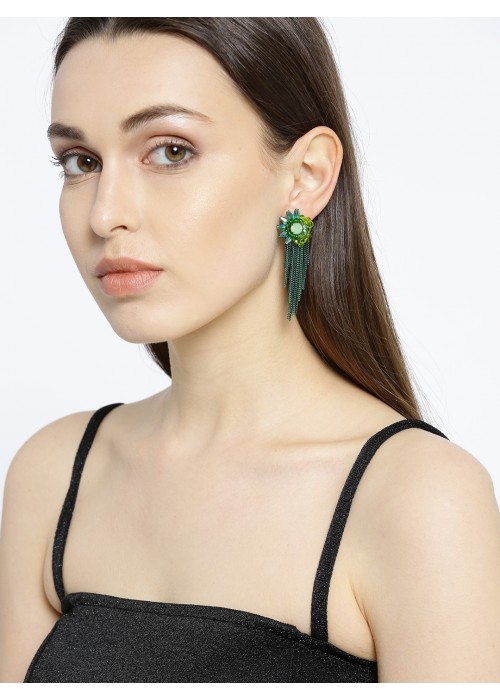 Jewels Galaxy Green Gold-Plated Handcrafted Contemporary Drop Earrings 9525
