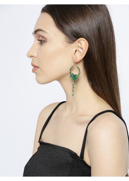 Jewels Galaxy Green Gold-Plated Handcrafted Contemporary Drop Earrings 9534