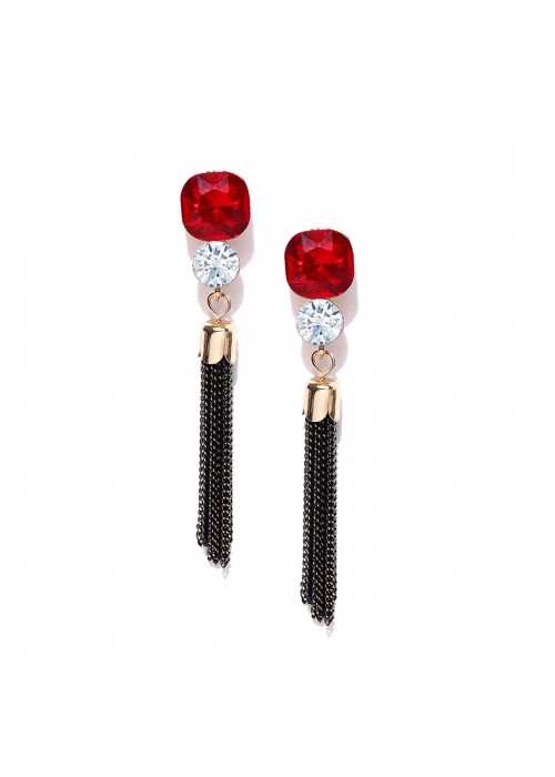 Jewels Galaxy Red & Black Luxuria Gold-Plated Handcrafted Tasseled Drop Earrings 9603