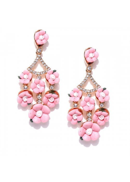 Jewels Galaxy Pink Luxuria Gold-Plated Handcrafted Floral Drop Earrings 9629