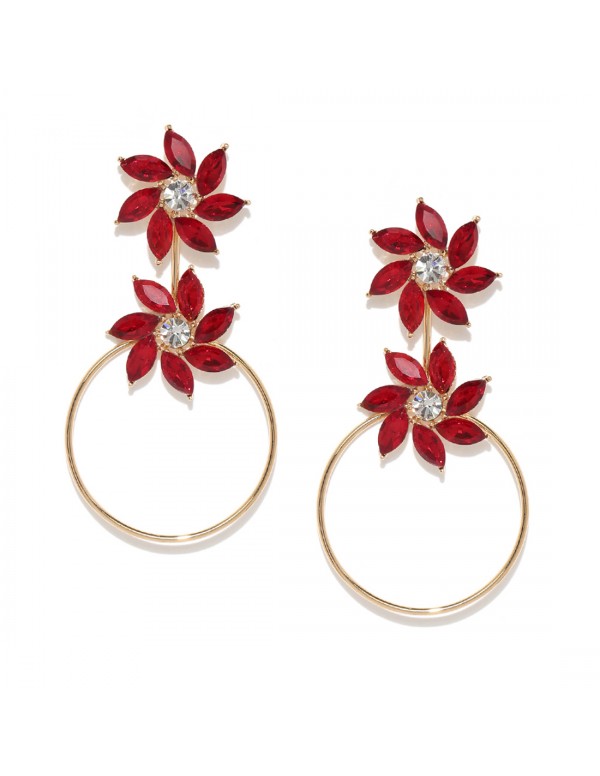 Jewels Galaxy Red Gold-Plated Handcrafted Floral D...