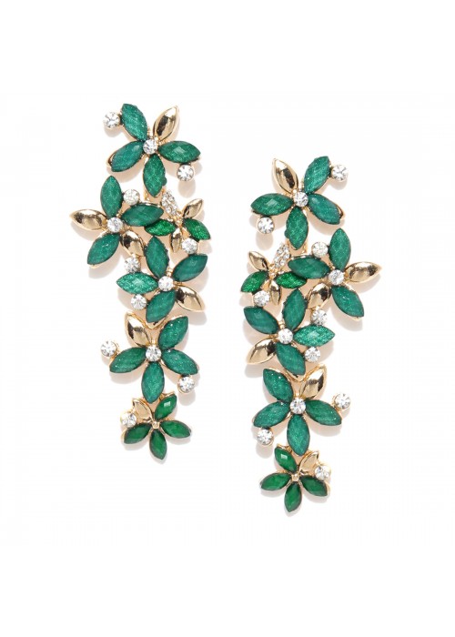 Jewels Galaxy Green Gold-Plated Handcrafted Floral Drop Earrings 9639
