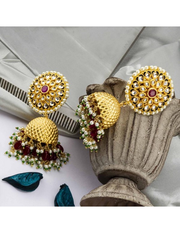 Gold Toned - Kundan Studded Premium Designer Jhumk...