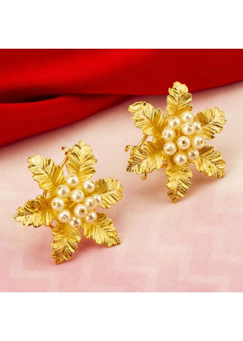 Gold Plated - Pearl-Studded Designer Stick-On Earrings 64024
