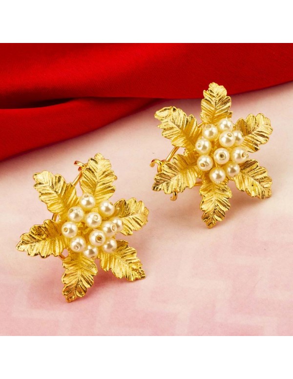 Gold Plated - Pearl-Studded Designer Stick-On Earr...