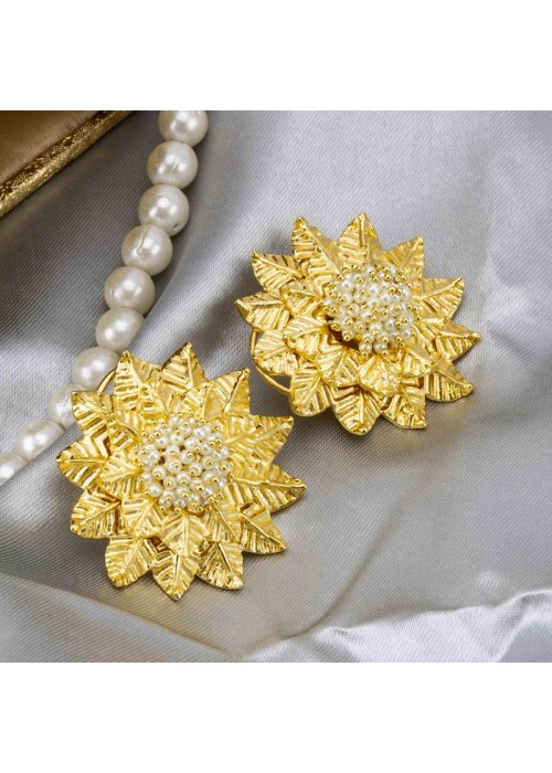 Gold Plated - Pearl-Studded Designer Stick-On Earrings 64025