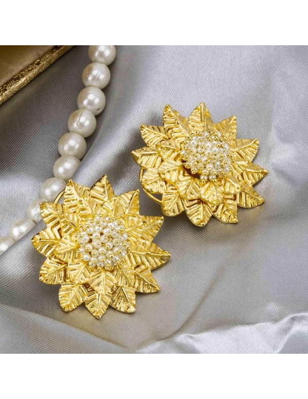 Gold Plated - Pearl-Studded Designer Stick-On Earr...