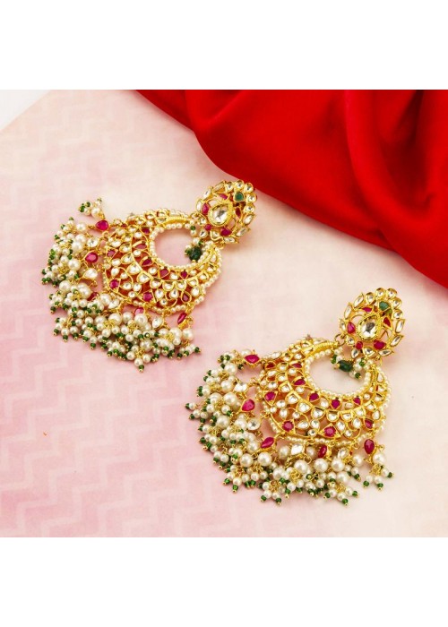 Gold Toned - Pearl-Studded Premium Designer Drop Earrings 64037