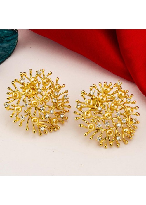 Gold Toned - American Diamond Premium Designer Drop Earrings 64040