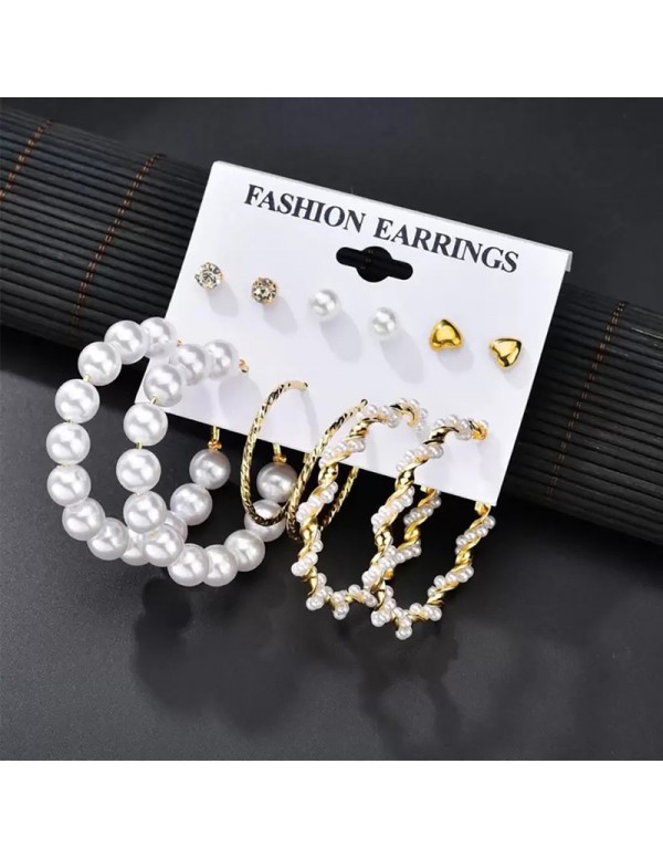 Jewels Galaxy Gold Plated White Studs and Hoop Earrings Set of 12