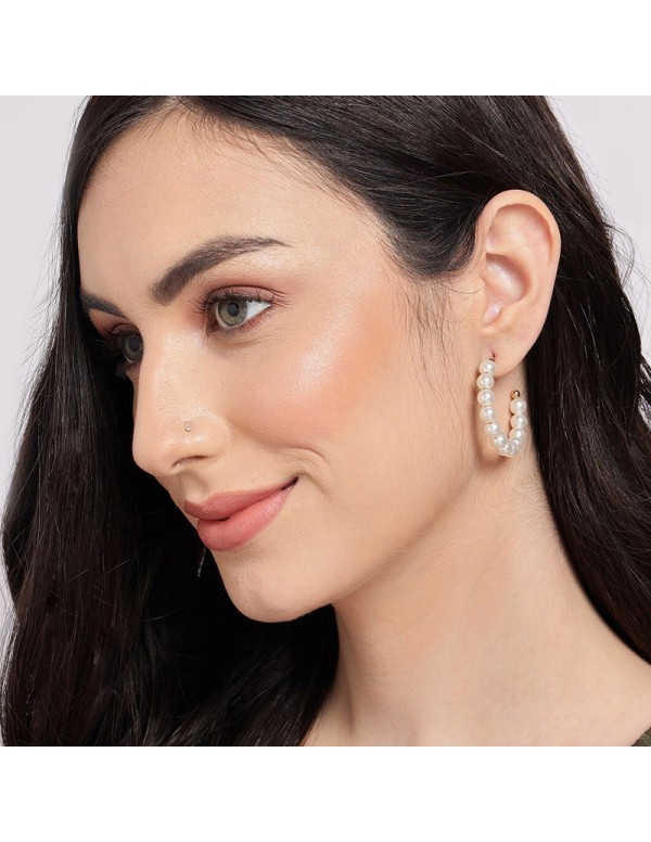 Jewels Galaxy Gold Plated White Studs and Hoop Earrings Set of 12