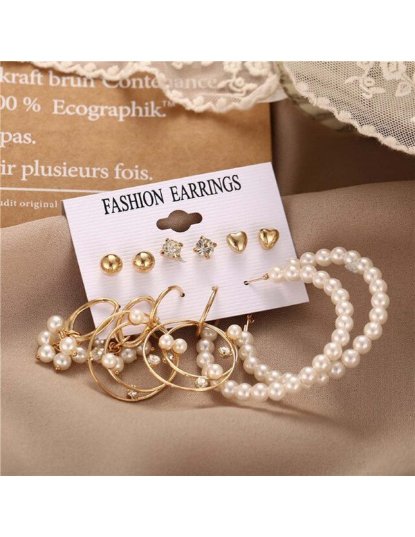 Jewels Galaxy Gold Plated White Studs and Hoop Earrings Set of 12