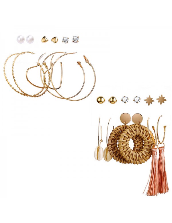 Jewels Galaxy Gold Plated Multi Studs and Hoop Earrings Set of 12