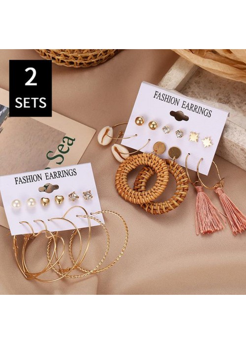 Jewels Galaxy Gold Plated Multi Studs and Hoop Earrings Set of 12