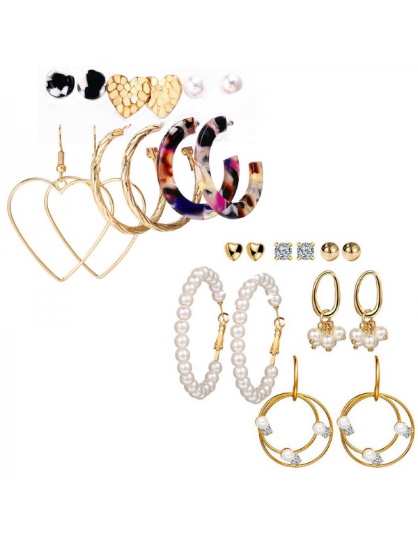 Jewels Galaxy Gold Plated Multi Studs and Hoop Earrings Set of 12