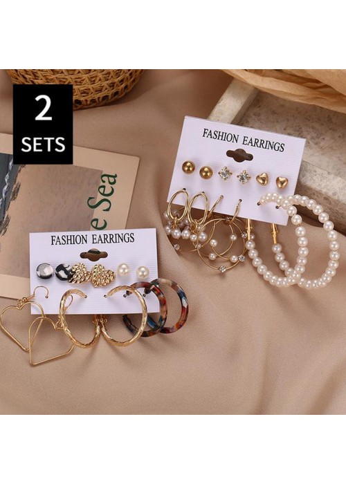 Jewels Galaxy Gold Plated Multi Studs and Hoop Earrings Set of 12