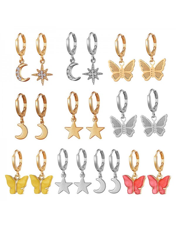 Jewels Galaxy Gold and Silver Plated Set of 16 Butterfly inspired Drop, Hoop and Stud Earrings Combo For Women and Girls