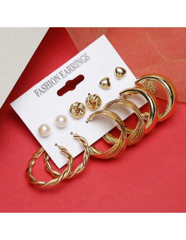 Jewels Galaxy Gold Plated Set of 12 Contemporary Studs and Hoop Earrings Combo For Women and Girls