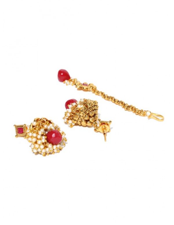 Jewels Galaxy Gold-Toned Stone-Studded Beaded Jewellery Set 399