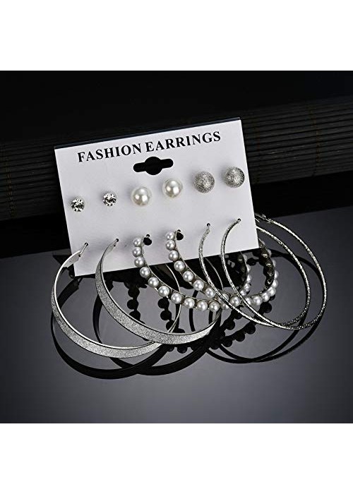 Jewels Galaxy Exclusive AAA AD & Pearl Splendid 6 Pair of Stud & Hoop Earrings For Women/Girls 141