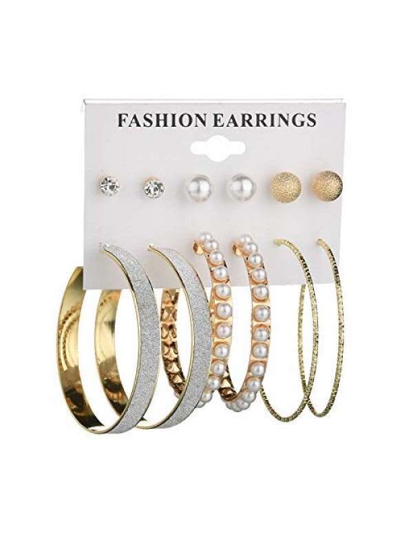 Jewels Galaxy Amazing AAA AD & Pearl Swanky 6 Pair of Stud & Hoop Earrings For Women/Girls 142