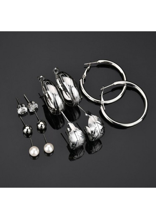 Jewels Galaxy Delicate Leaf Pearl & AD Fabulous 6 Pair of Stud & Drop Earrings For Women/Girls 143