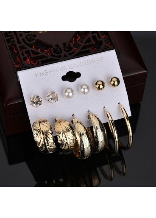 Jewels Galaxy Ravishing Leaf Pearl & AD Brilliant 6 Pair of Stud & Drop Earrings For Women/Girls 144