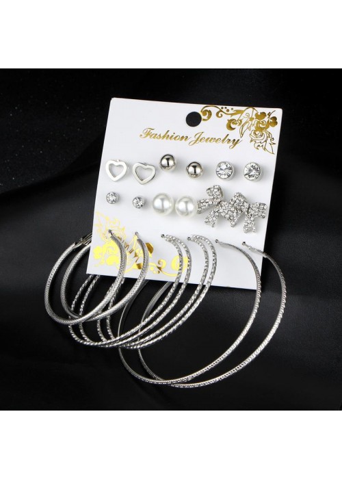 Jewels Galaxy Amazing Pearl & AAA AD Heart Note Fabulous 9 Pair of Stud & Hoop Earrings For Women/Girls 147