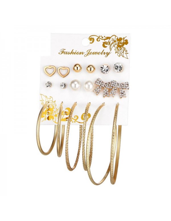 Jewels Galaxy Splendid Pearl & AD Heart Note Swanky 9 Pair of Stud & Hoop Earrings For Women/Girls 148