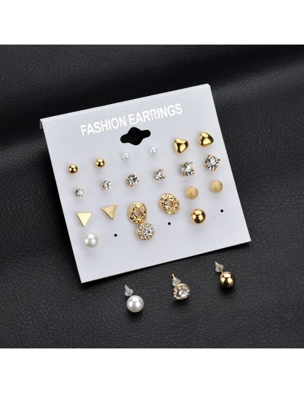 Jewels Galaxy Glitzy AAA AD Heart Round and Geometric Plushy 12 Pair of Stud Earrings For Women/Girls 149