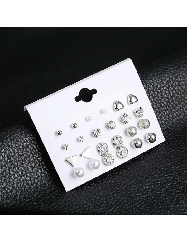 Jewels Galaxy Limited Edition AAA AD Heart Round and Geometric Brilliant 12 Pair of Stud Earrings For Women/Girls 150