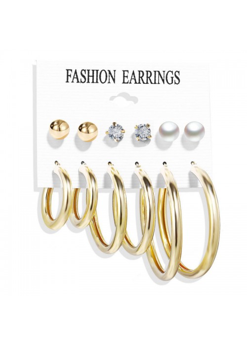 Jewels Galaxy Gold Plated Set of 6 Studs & Hoop Earrings PC-ERG-180