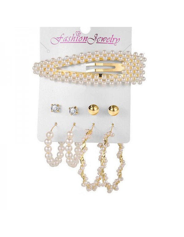 Jewels Galaxy Trending Set of 4 Stud & Hoop Earrings With a Pearl Clature PC-ERG-181