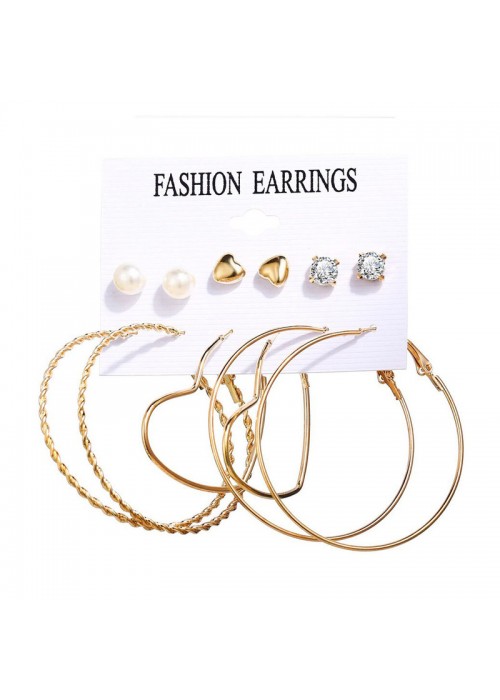 Jewels Galaxy Exclusive Gold Plated Set of 6 Stud & Hoop Earrings PC-ERG-186