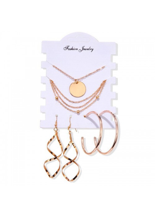 Jewels Galaxy Limited Edition Set of 2 Gold Plated Earrings and a Layered Necklace PC-ERG-189